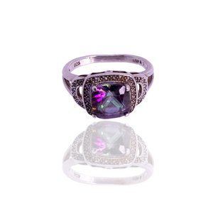 Nataliya V Collister NVC Sterling Silver 925 Cushion Cut Mystic Topaz CZ Ring 7